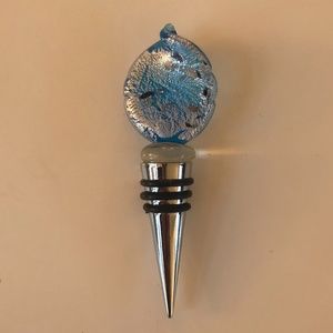 Handblown blue glass wine stopper  1 1/2" wide  x 4 1/2" long